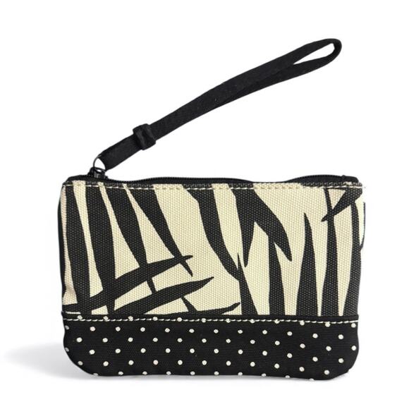 NWOT Lands End Canvas Wristlet Purse Black White Havana Palm Pocket CC Slots - Picture 2 of 6